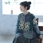 花柄 レトロ シングルブレスト スタンドネック 長袖 シャツ