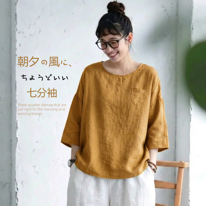 L-4XL 綿麻 朝夕の風に、ちょうどいい七分袖-ライトパープル-4XL