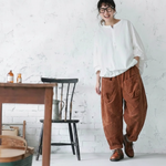 無地 コーデュロイ ロングカジュアルパンツ