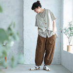 無地 コーデュロイ ロングカジュアルパンツ
