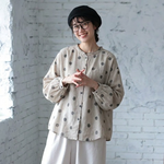 綿麻 ドット柄 長袖 シャツ
