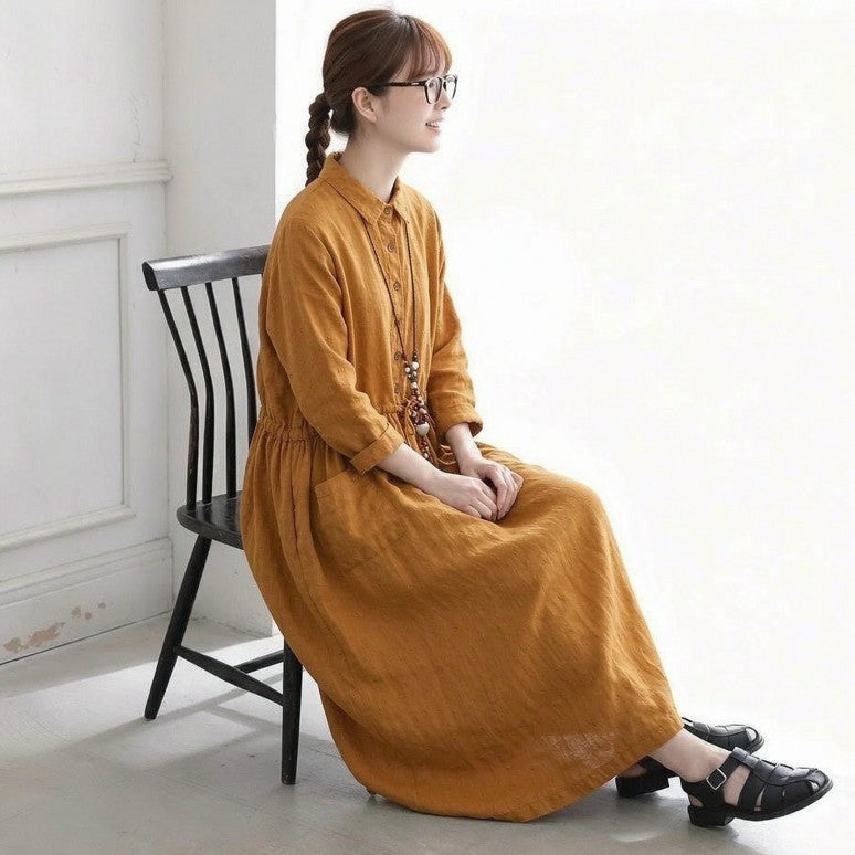 襟付き ミディアム丈 シャツワンピース