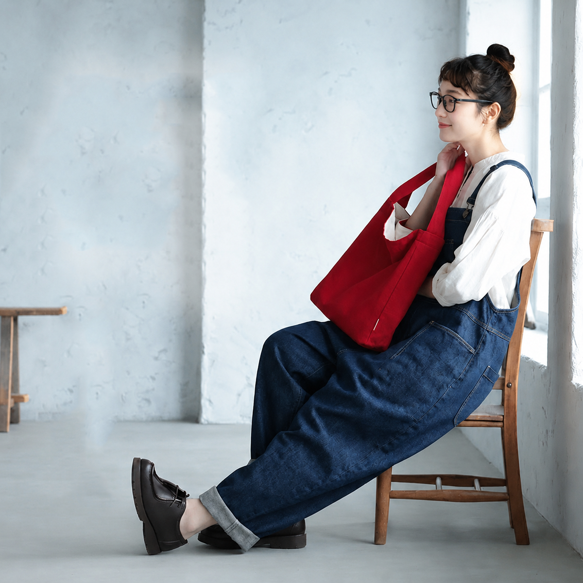 ハイウエスト ワイドレッグ ストレート サロペット