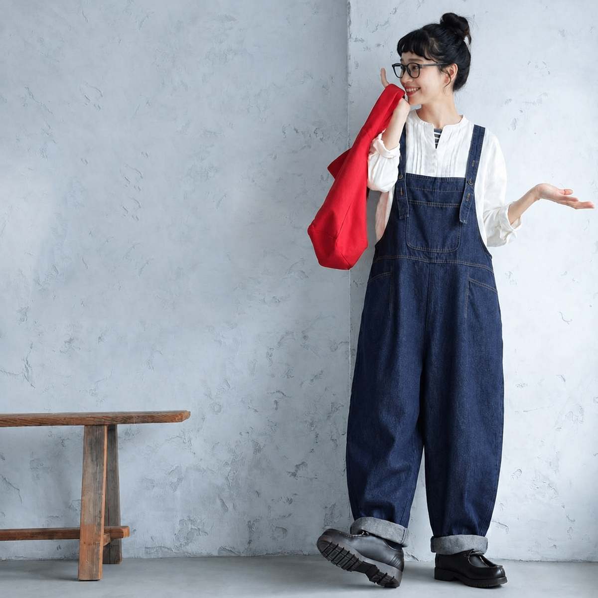 ハイウエスト ワイドレッグ ストレート サロペット