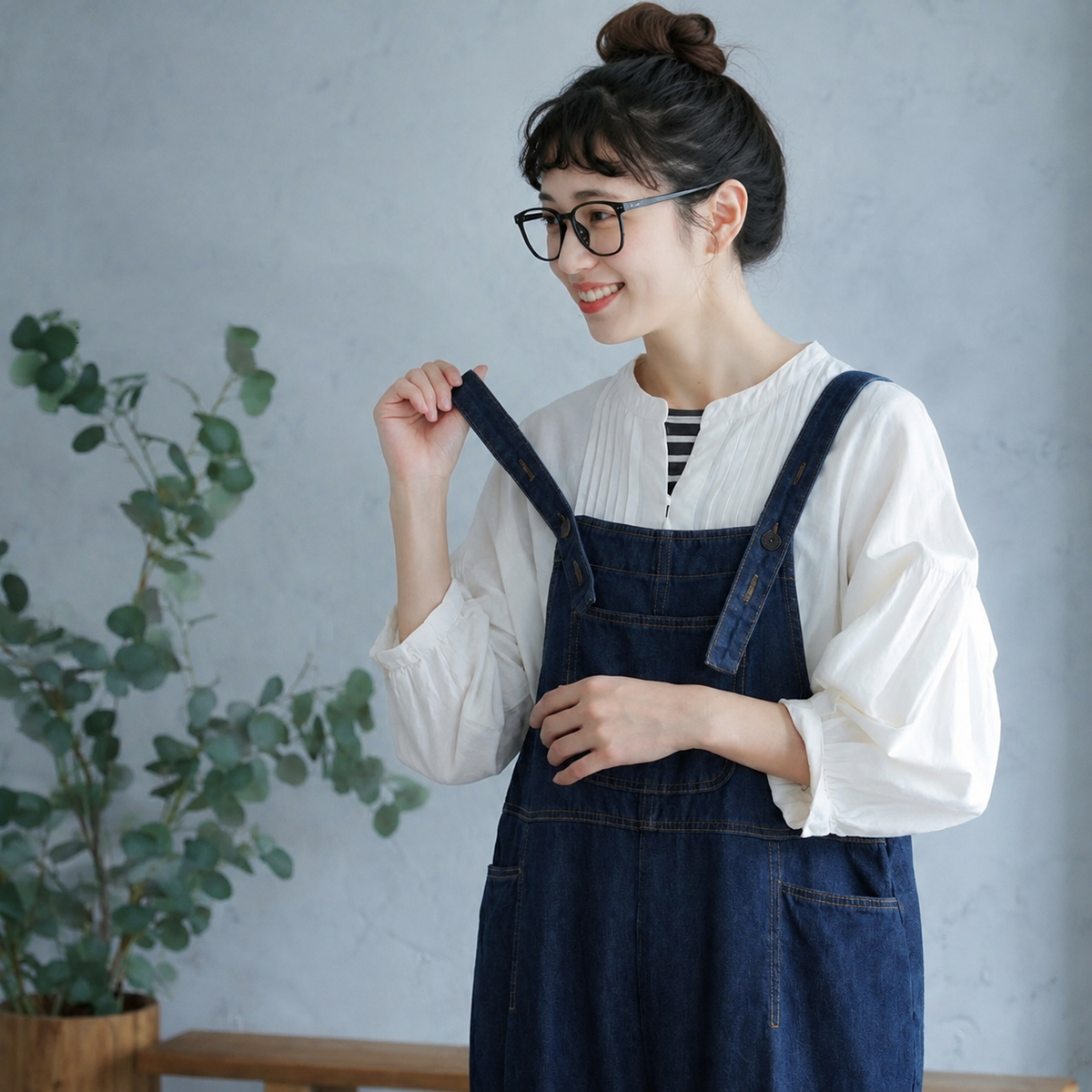 ハイウエスト ワイドレッグ ストレート サロペット