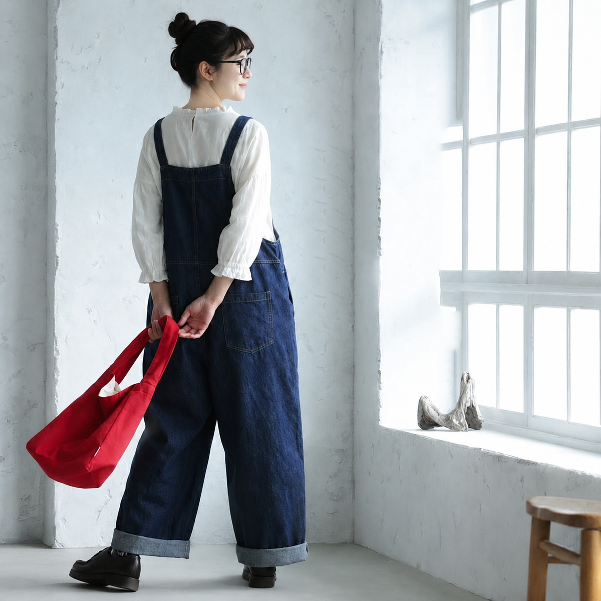ハイウエスト ワイドレッグ ストレート サロペット