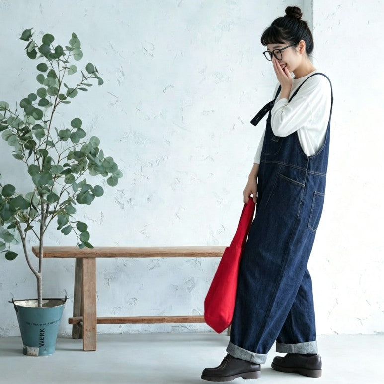ハイウエスト ワイドレッグ ストレート サロペット