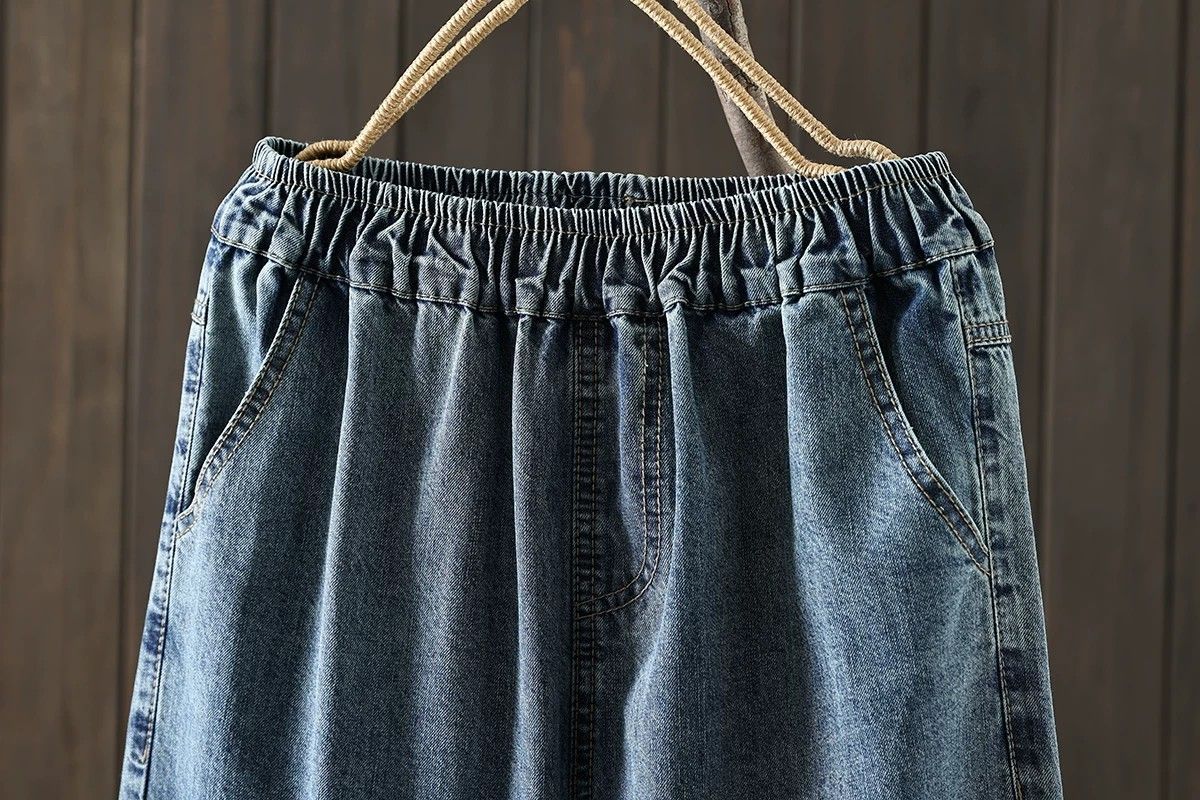 登場 刺繍 8分丈 レトロ ジーンズ