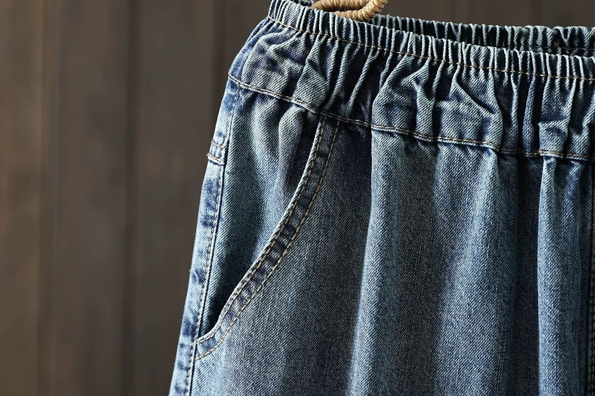 登場 刺繍 8分丈 レトロ ジーンズ