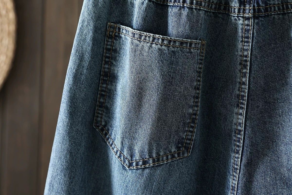 登場 刺繍 8分丈 レトロ ジーンズ