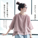 レトロ 重ね着風 サイドボタン プルオーバー シャツ