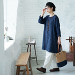 S～5XL 綿麻 刺繍ワンピース