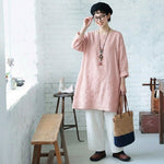 S～5XL 綿麻 刺繍ワンピース