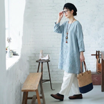 S～5XL 綿麻 刺繍ワンピース