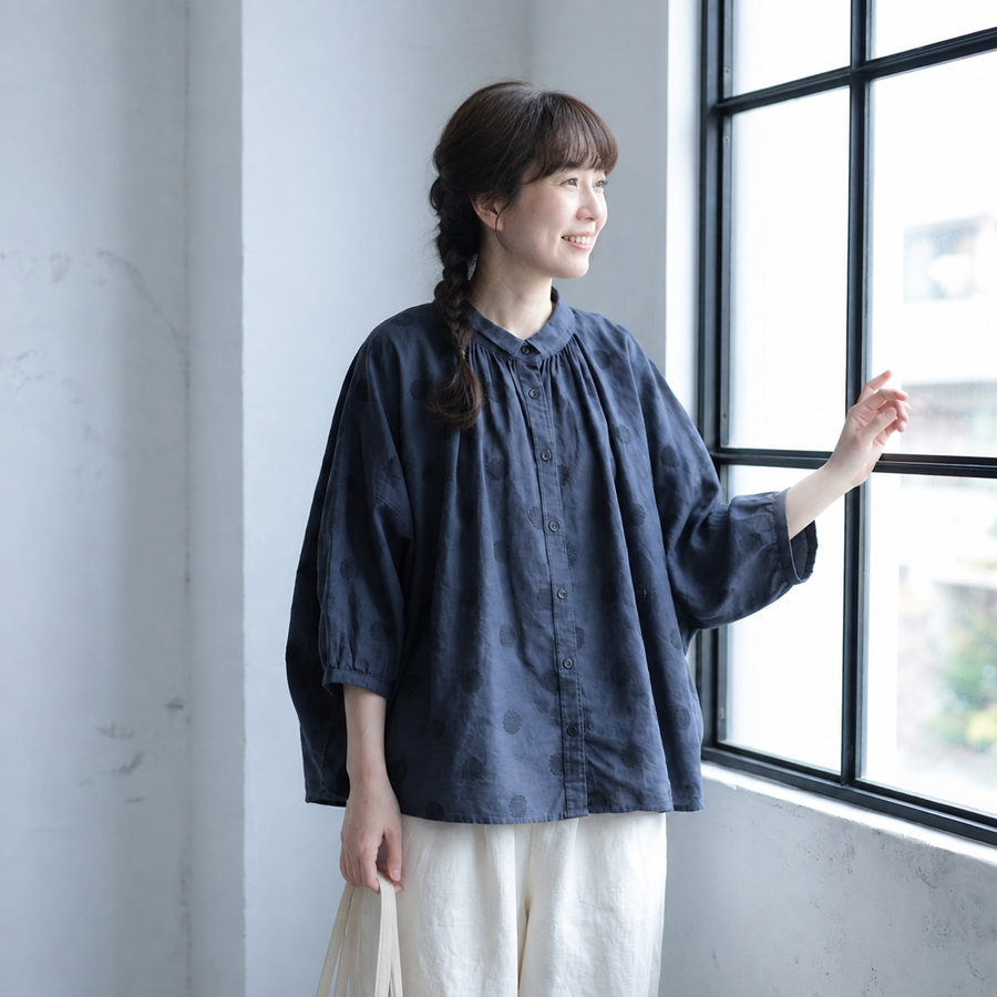 可愛いドット柄シャツ S／M／L さらっと着られて、