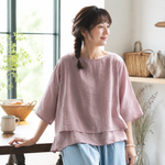 レトロ 重ね着風 サイドボタン プルオーバー シャツ