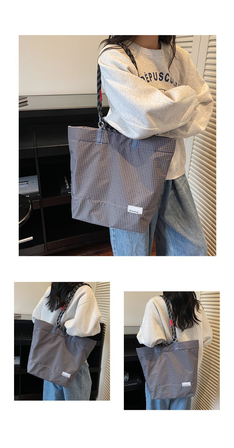 ポリエステル 日常 チェック柄 ファスナー キャンバスバッグ