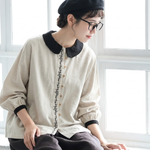 コットン 刺繍 長袖 無地 シャツ