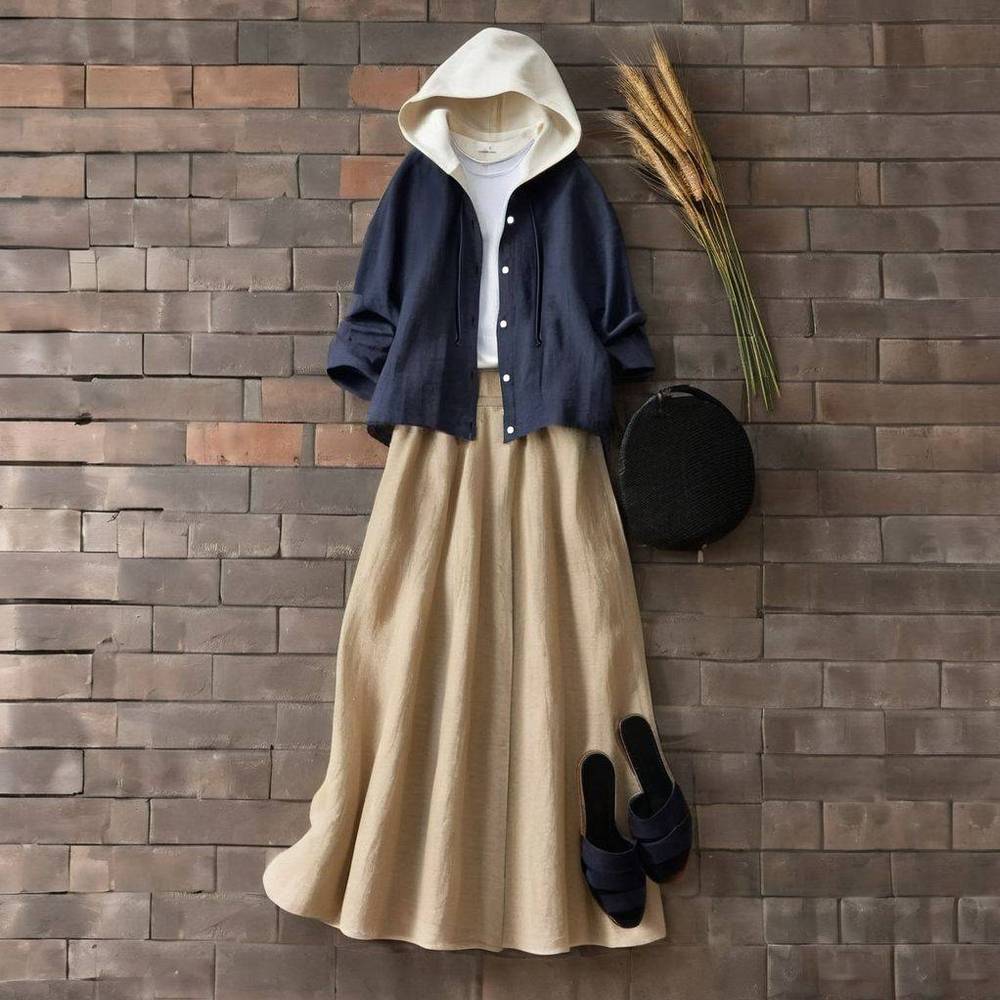 フード付きシャツ×フレアスカート セットアップ・単品