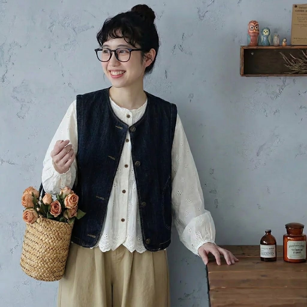 デニムベスト・長袖シャツ・ワイドパンツ 単品・セット販売