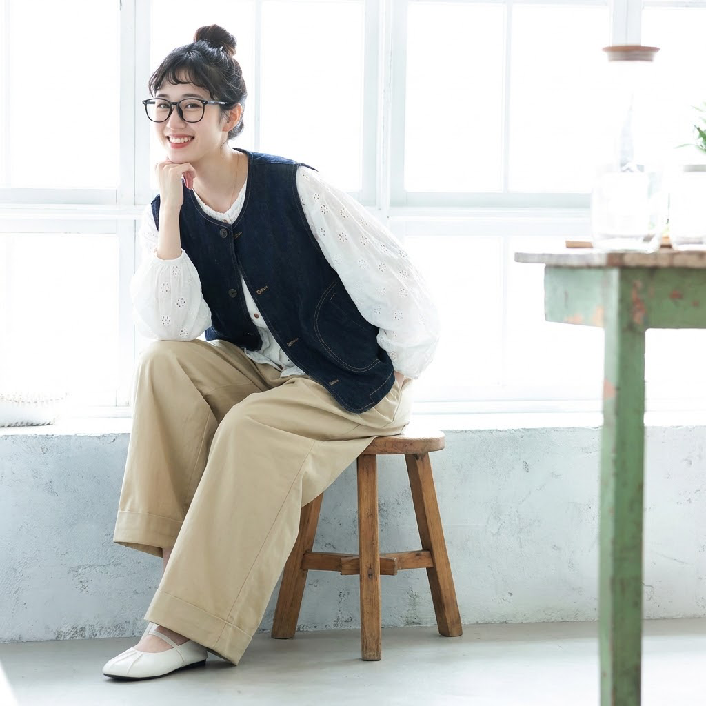 デニムベスト・長袖シャツ・ワイドパンツ 単品・セット販売