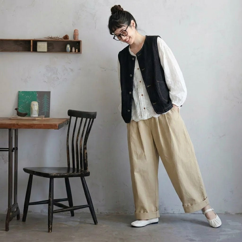 デニムベスト・長袖シャツ・ワイドパンツ 単品・セット販売