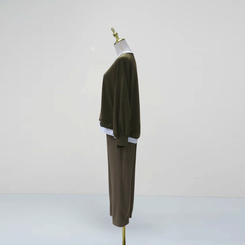 重ね着風 配色 長袖 切り替え 2点セット