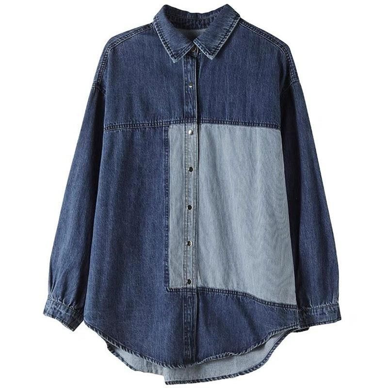 配色切替 アシンメトリーデニムシャツ