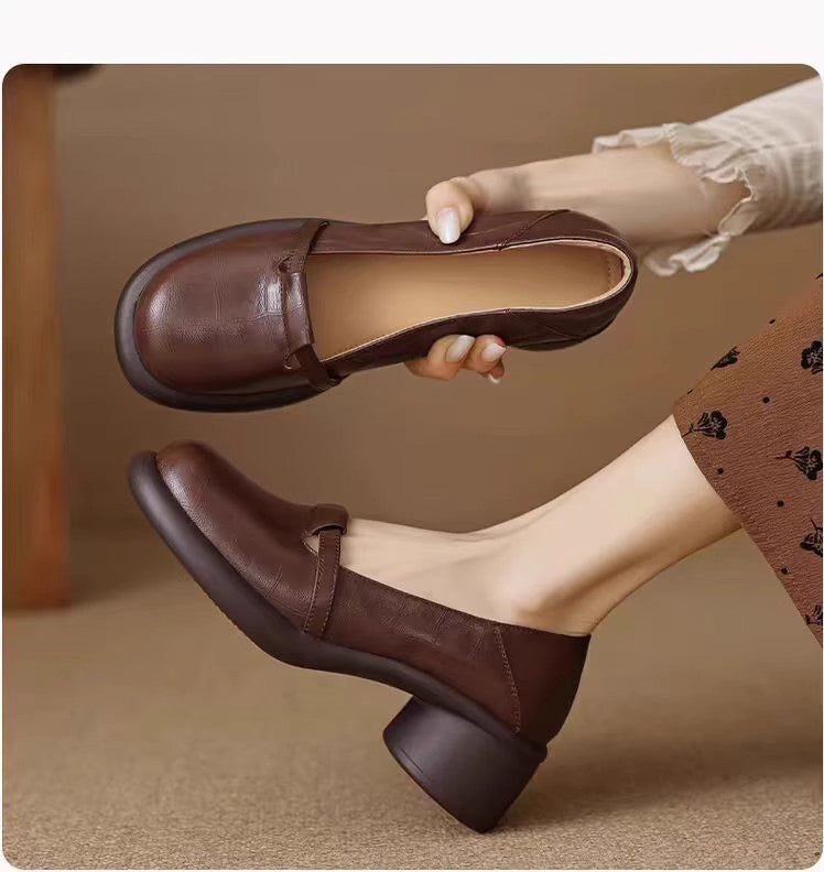 ラウンドトゥ キック ローヒールパンプス