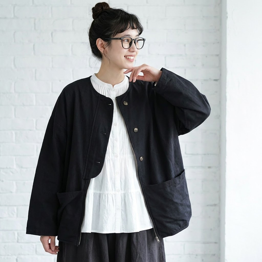 無地 長袖 ファスナー ジャケット
