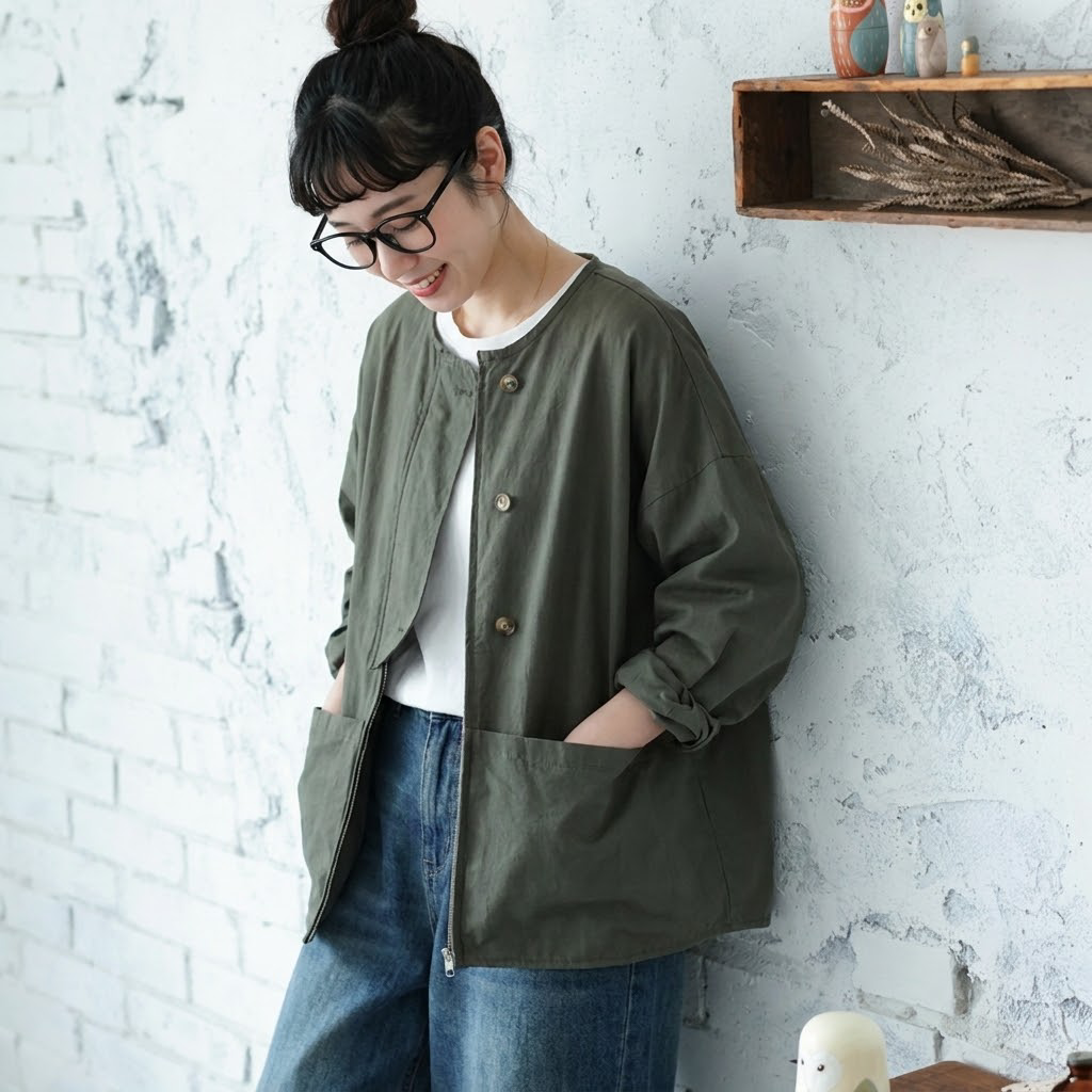 無地 長袖 ファスナー ジャケット