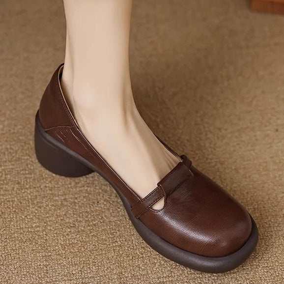 ラウンドトゥ キック ローヒールパンプス