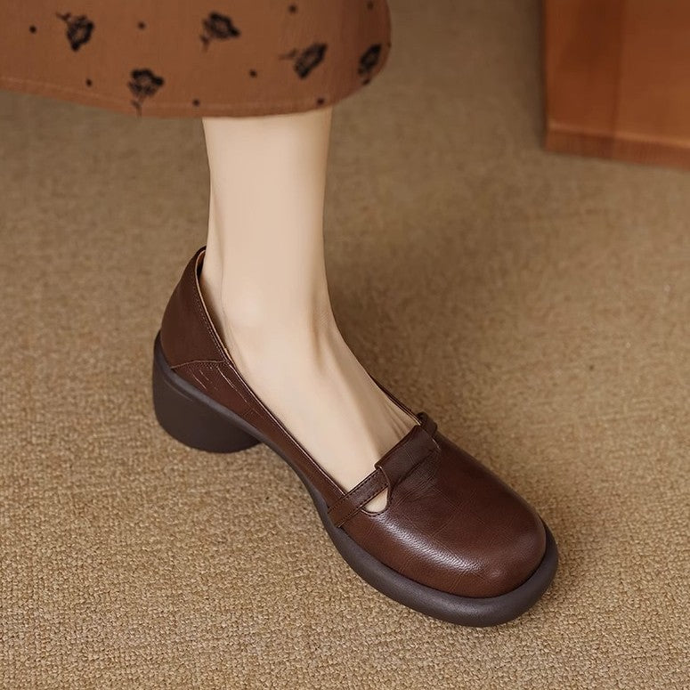 ラウンドトゥ キック ローヒールパンプス