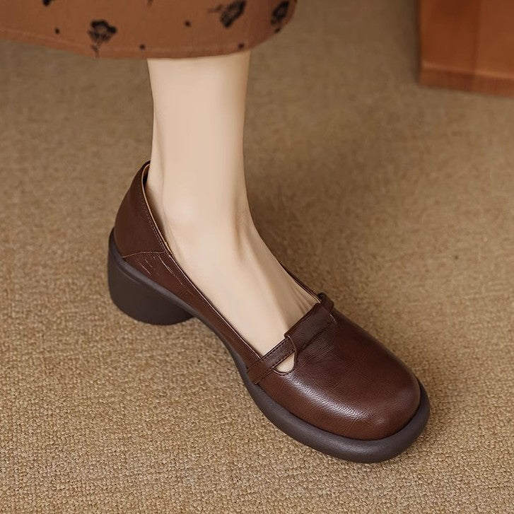 ラウンドトゥ キック ローヒールパンプス
