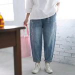 ゆったり好きの 刺繍チェック柄デニムパンツ