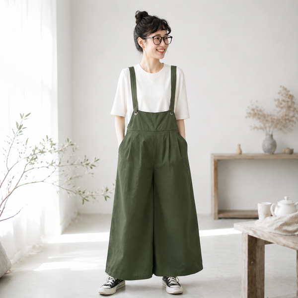 サロペット ワイドレッグ ロングパンツ