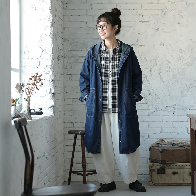 S～4XL くったり風合い ミディアムデニムパーカー
