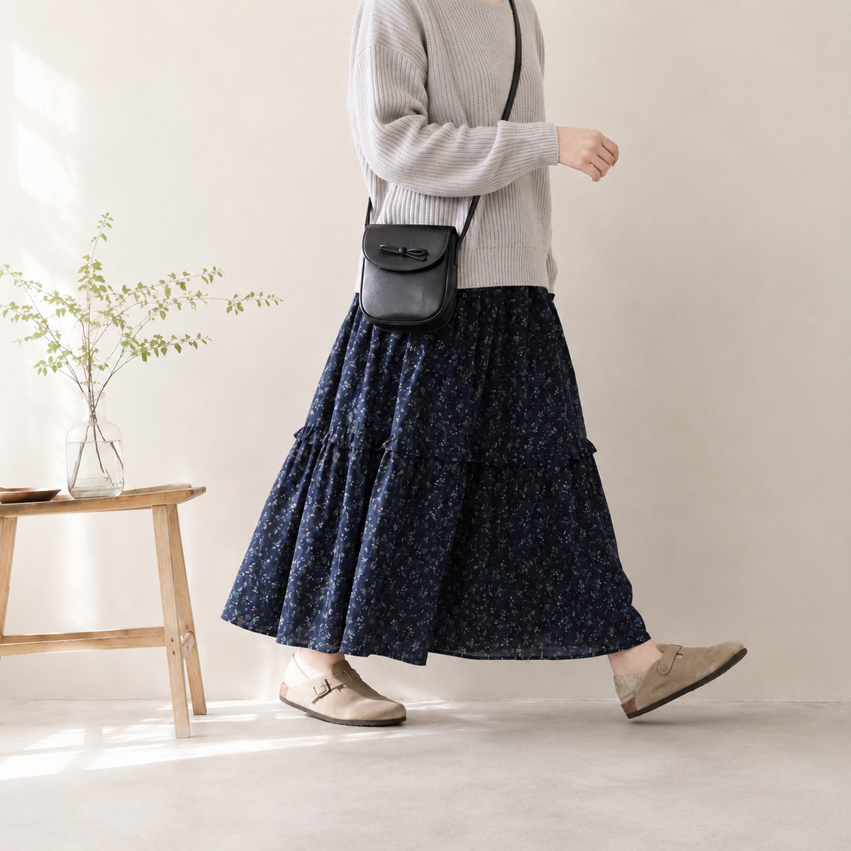 Aライン 切り替え 花柄プリント スカート