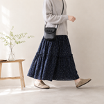 Aライン 切り替え 花柄プリント スカート