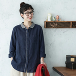 長袖 折り襟 シングルブレスト レトロ シャツ
