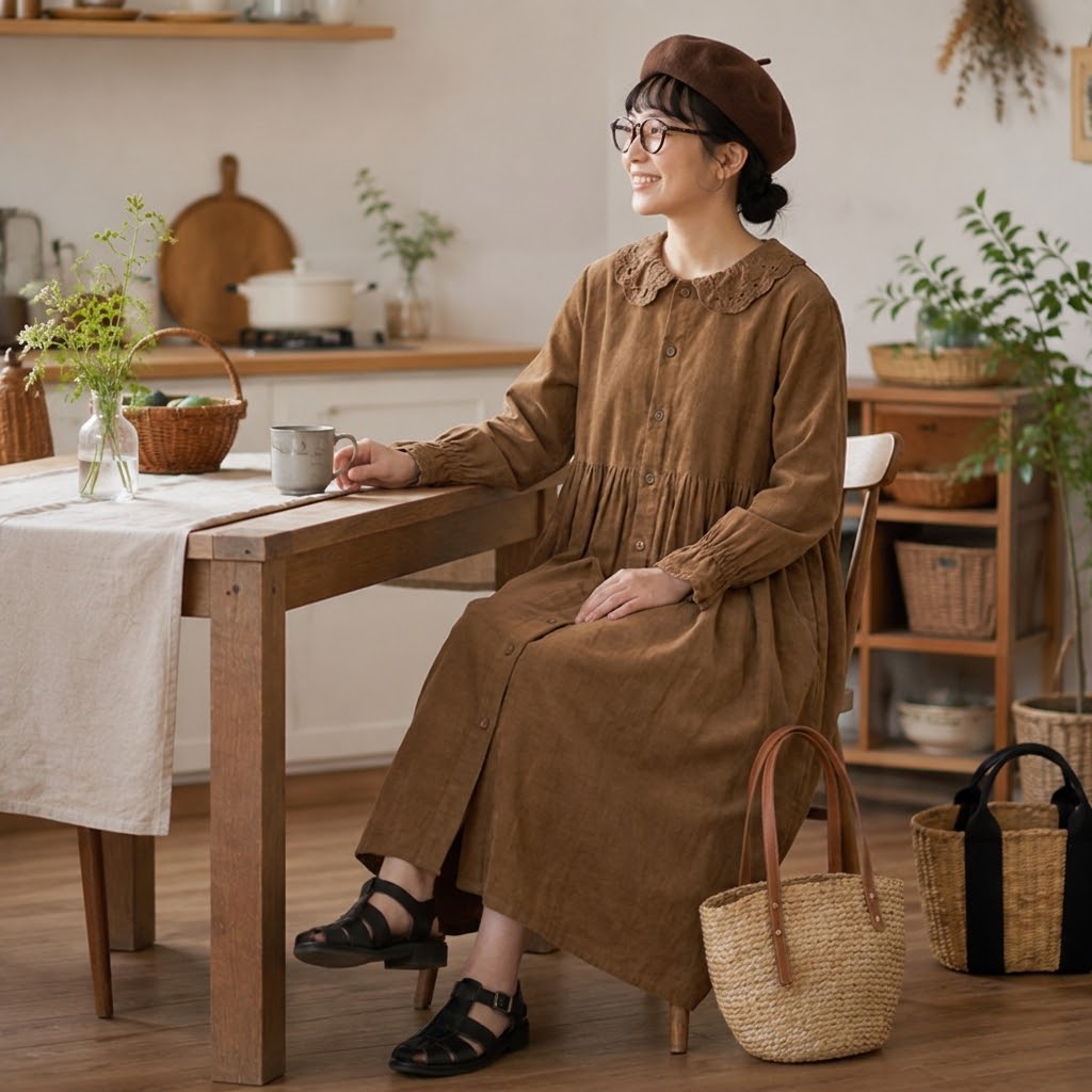 L～4XL フリル袖 長袖 無地 レトロ ワンピース