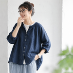 S～5XL 無地 ラウンドネック ボタン シャツ