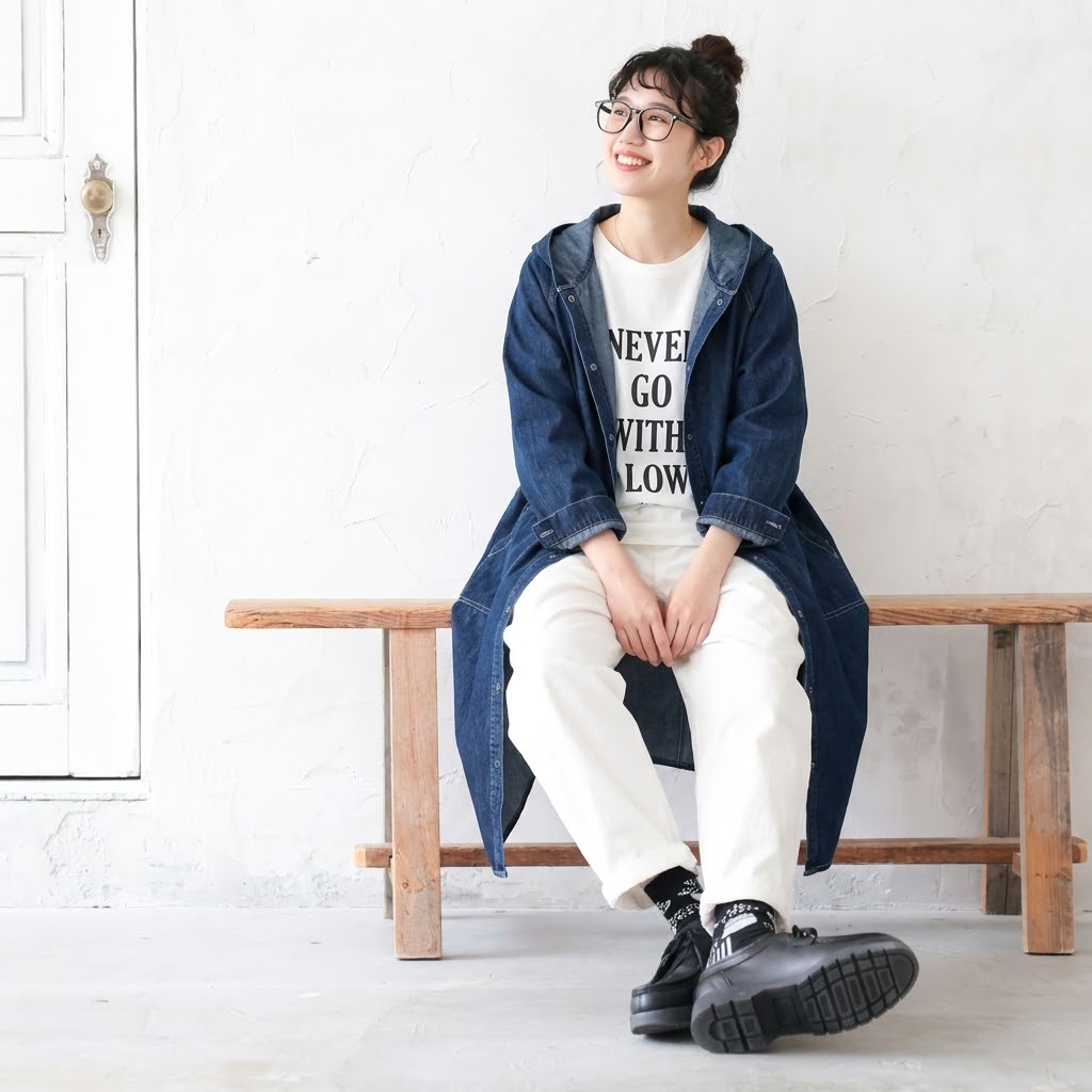 S～4XL くったり風合い ミディアムデニムパーカー