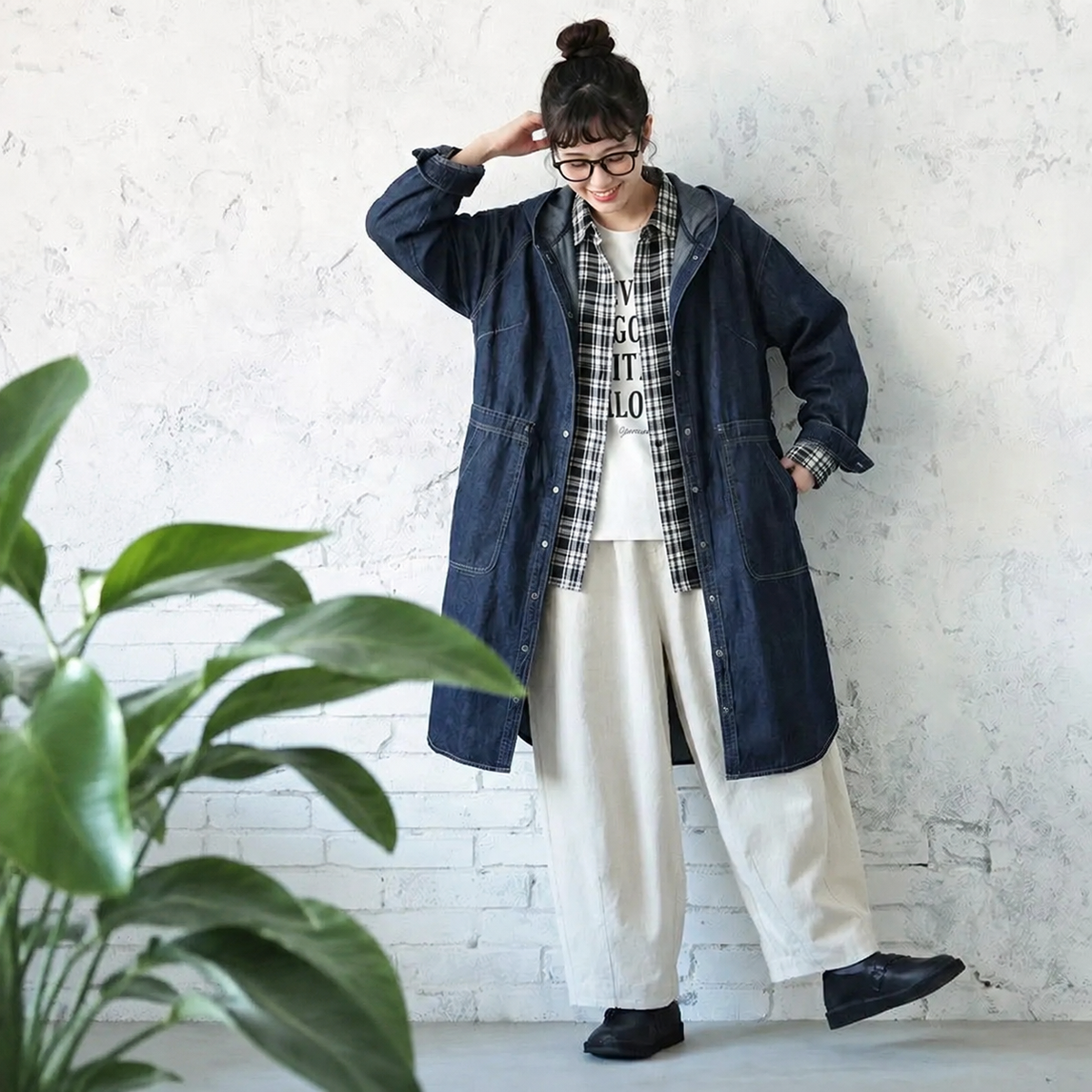 S～4XL くったり風合い ミディアムデニムパーカー