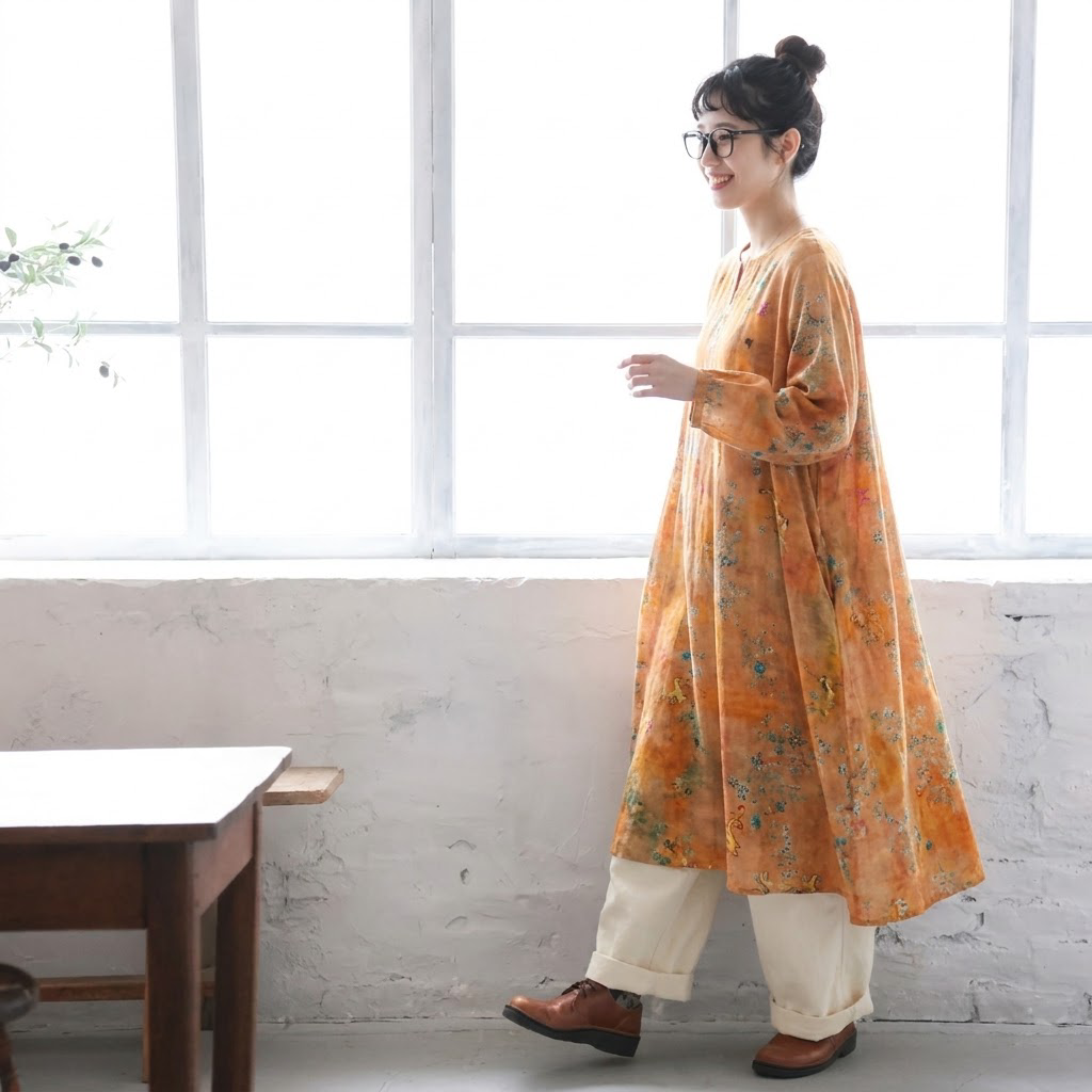 綿麻総柄ワンピース