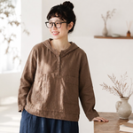 フード付き コットン長袖プルオーバー