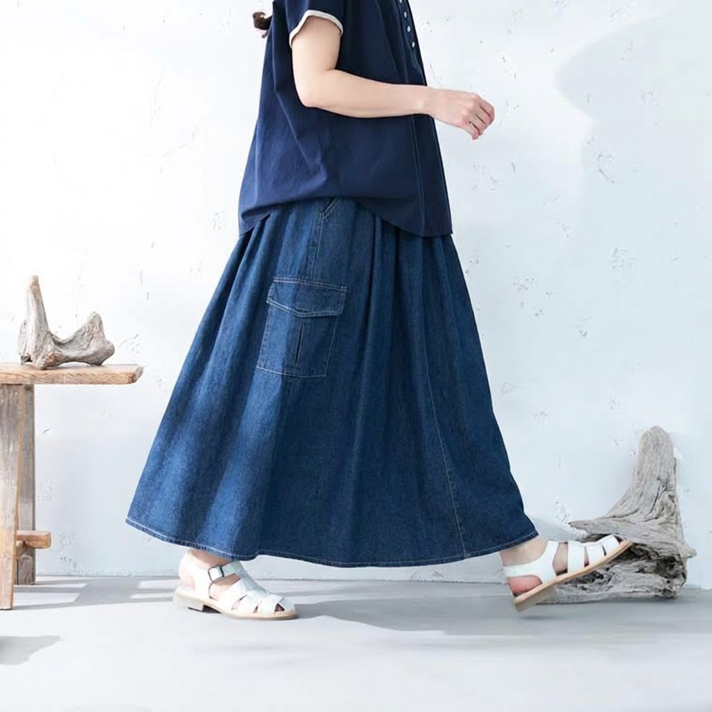 コットン M-5XL 心地よい Aライン ポケット付き 無地 スカート