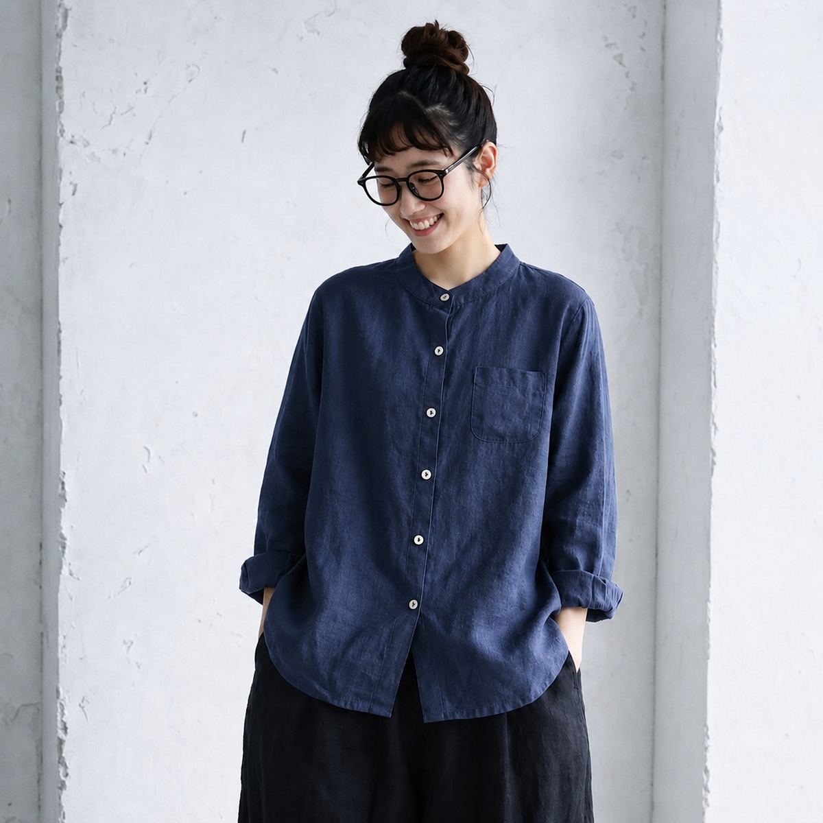 M～4XL 綿麻ブラウス