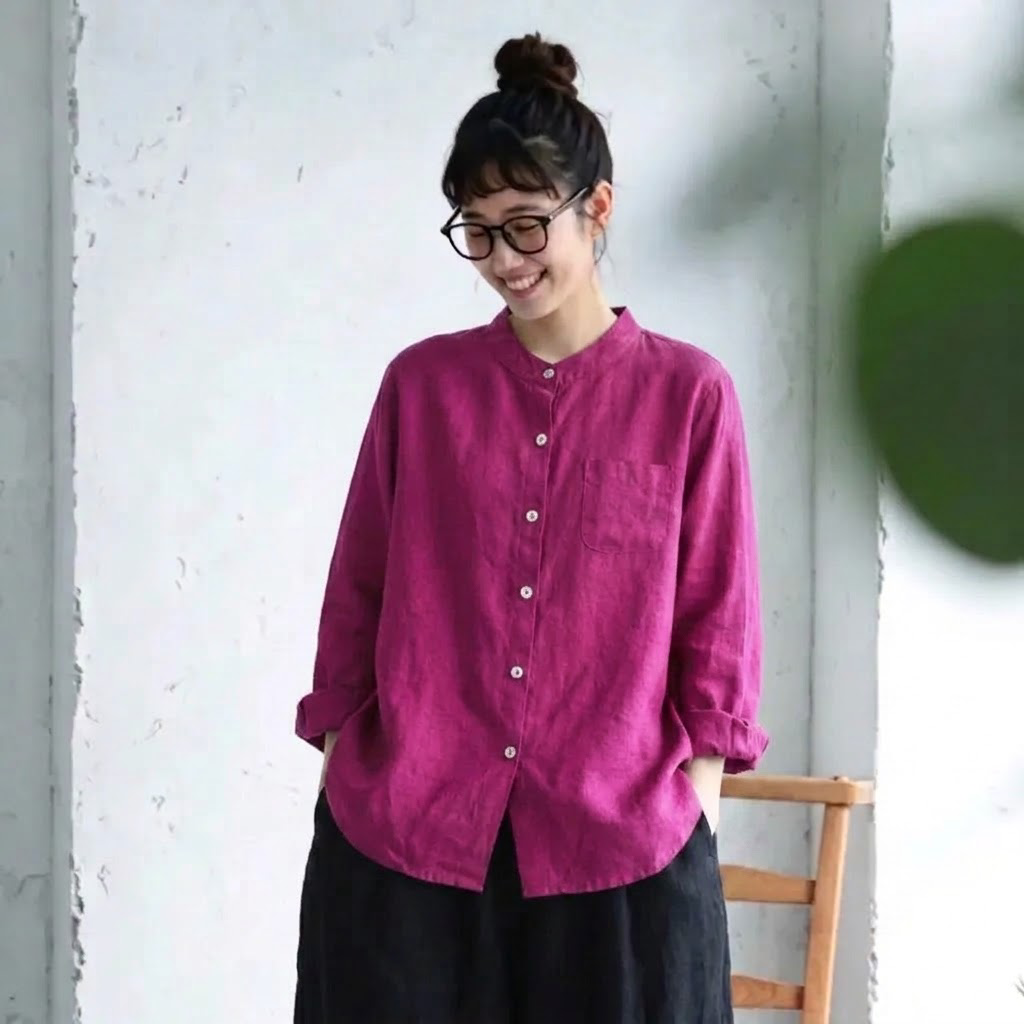 M～4XL 綿麻ブラウス
