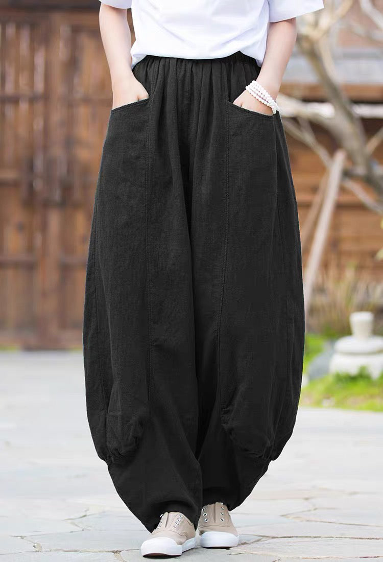 テクスチャ ポケット付き 無地 カジュアルパンツ